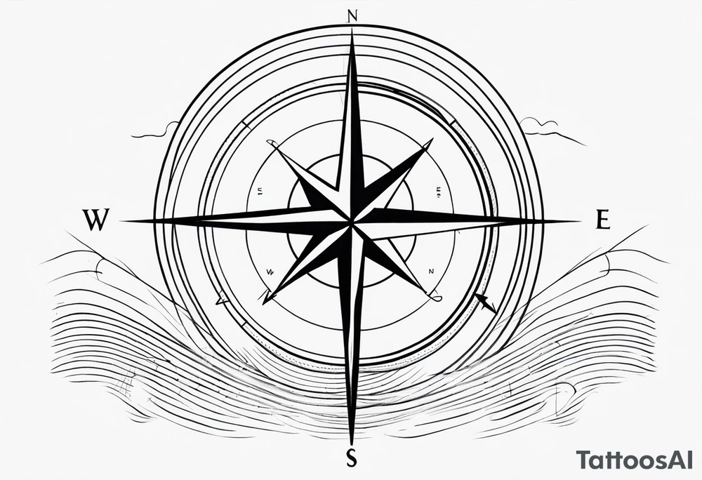 compass with long lines
 with  anchor tattoo idea