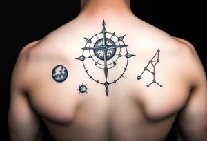 Sagittarius tattoo with fire sign , Jupiter, the moon and Mars with aries constellation. And cancers constellation tattoo idea