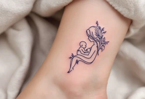 A minimalist outline of a mother breastfeeding her baby in soft lavender ink celebrates nurturing love. tattoo idea