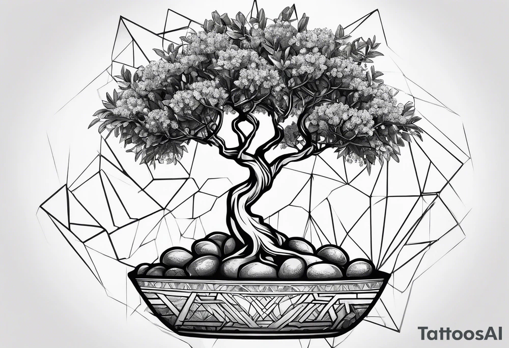 An olive tree growing from a geometric figure tattoo idea An olive tree growing from a geometric figure tattoo idea