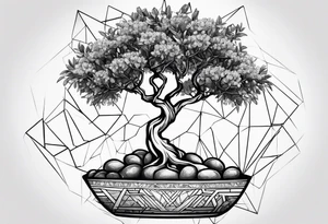 An olive tree growing from a geometric figure tattoo idea