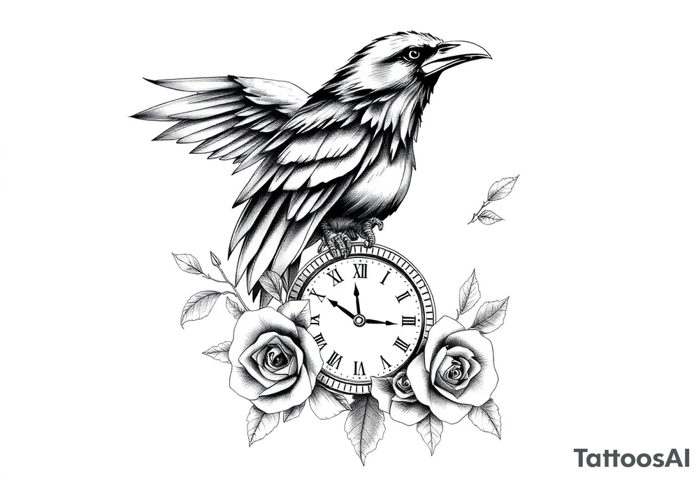 raven,roses,clock. tattoo idea