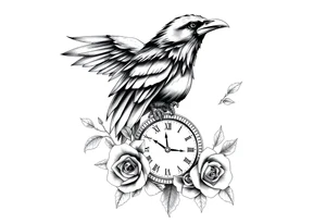 raven,roses,clock. tattoo idea
