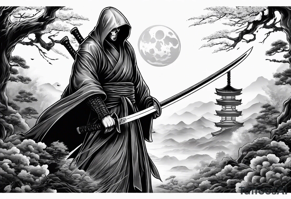 katana with grim reaper tattoo idea