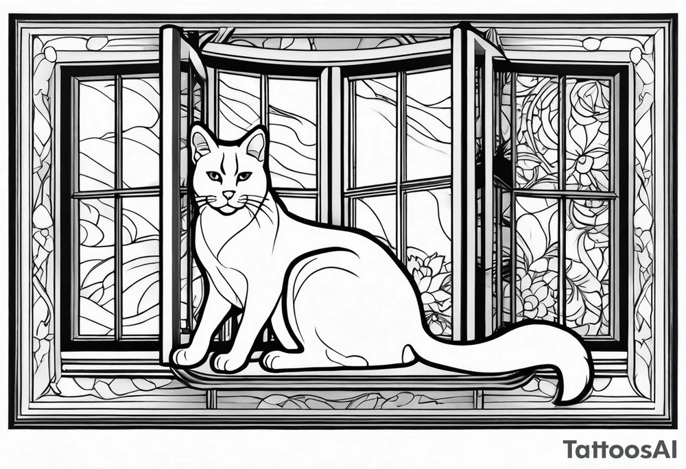 cat and dog looking out window tattoo idea