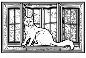 cat and dog looking out window tattoo idea