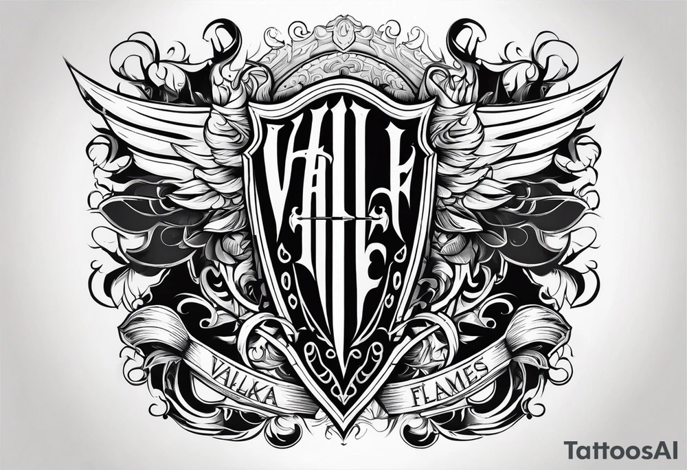 Valhalla flames shield sword tattoo idea