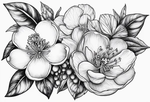 Opal with Violet and orchard flowers tattoo idea