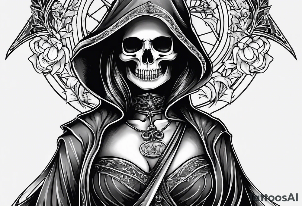 lady skeleton grim reaper tattoo idea