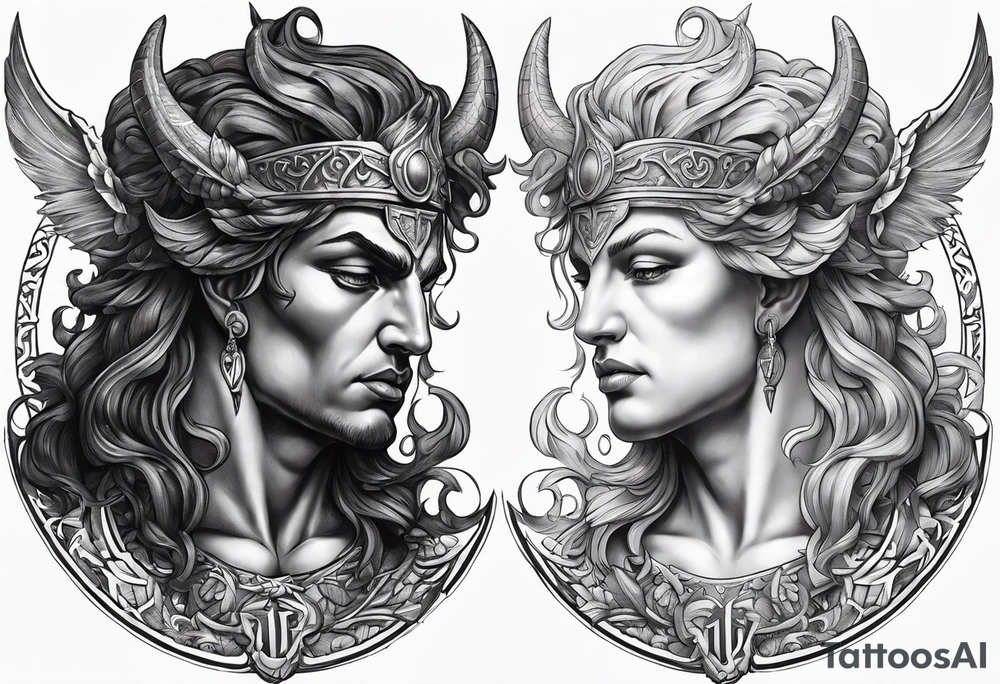 Greek devil and greek angel tattoo idea