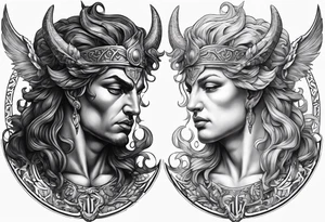 Greek devil and greek angel tattoo idea