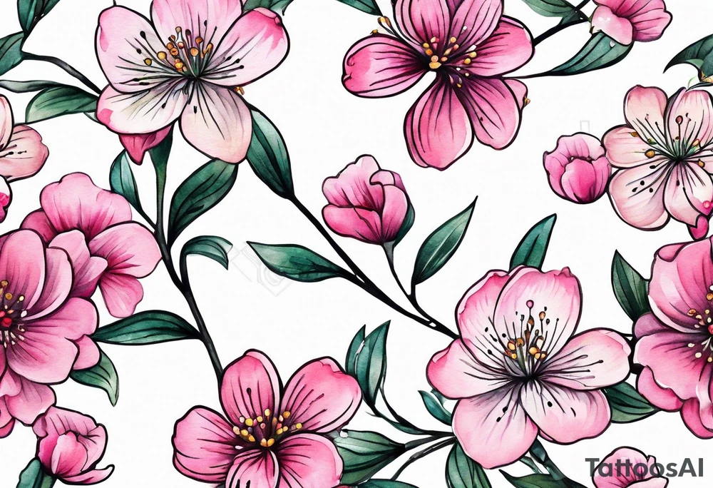 Small Pink flowers with decorative dott pattern and libra tattoo idea