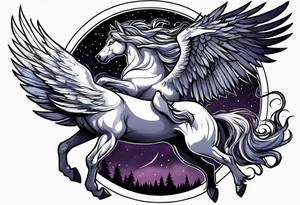 Female werewolf and Pegasus fighting in the night tattoo idea