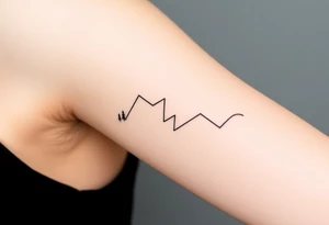 path developing zigzag and trees and mountains on on side and the other, up the arm tattoo idea