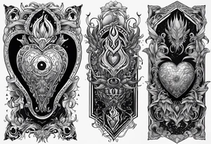 Long tattoo for arm. Lovecraftian creature, protecting a heart. Ctulhu. tattoo idea