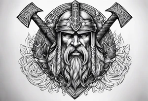 Valhalla sword shield axe Valknut fire tattoo idea