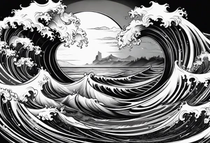 an half sleeve for my lower left leg that is completely rough ocean water tattoo idea