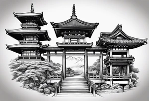 Geisha,samurai,buddah,pagoda,torri gate tattoo idea