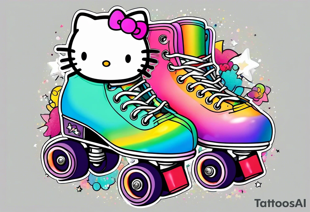 cute, pastel rainbow roller skates tattoo idea