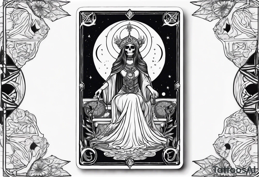 High priestess skeleton moon tarot card tattoo idea