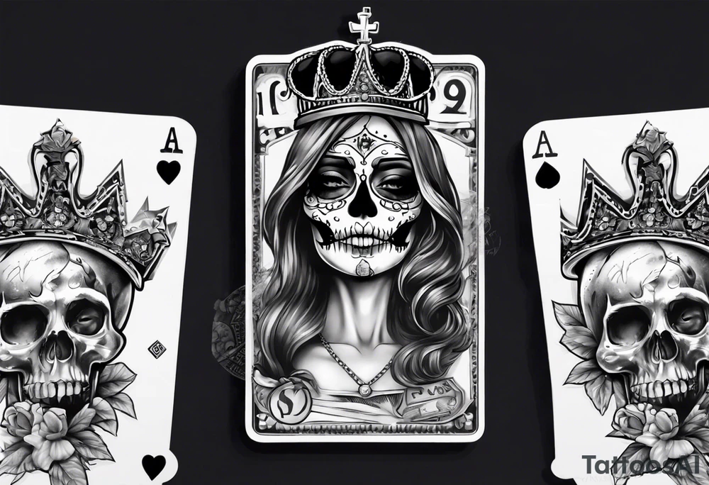 santa la muerta with money and crown
on the card tattoo idea