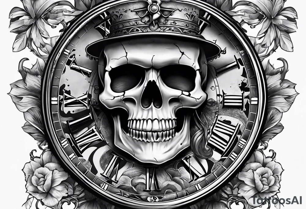 Skull in watch tattoo idea