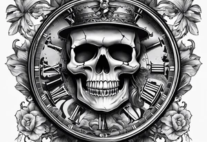 Skull in watch tattoo idea