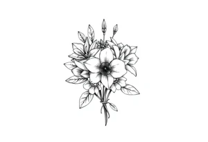 small flower bouquet that has daffodil, violet and narcisuss tattoo idea