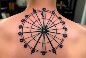 A Ferris wheel with tiny figures climbing it, representing Tris and Four’s iconic moment of trust and bravery, representing movie Divergent tattoo idea