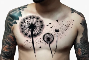 Dandelions blowing in the breeze as constellations cancer, Virgo, Sagittarius, Aries and Pisces tattoo idea