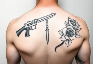 9mm gun. Knife. Snake. Roses tattoo idea