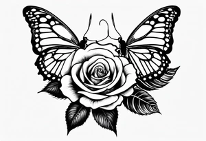 Roses on a vine, thorns, butterfly wings in the center tattoo idea