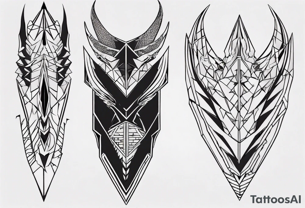 Dragon leg armor geometrical tattoo idea