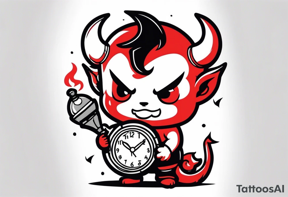 cute devil boy holding a timebomb tattoo idea
