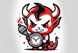 cute devil boy holding a timebomb tattoo idea