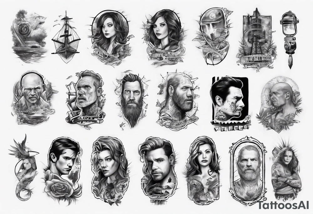 LOST Tv Series themes sleeve tattoo tattoo idea