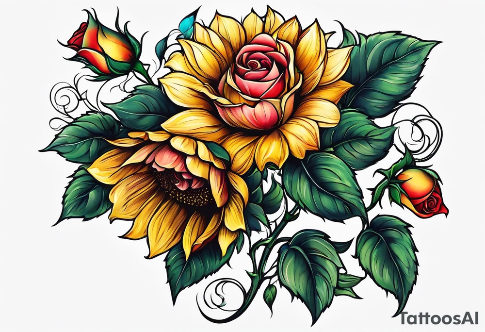 flower rose , sunflower, tattoo idea
