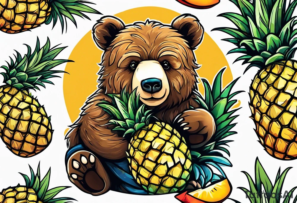 Bear hugging pineapple tattoo idea