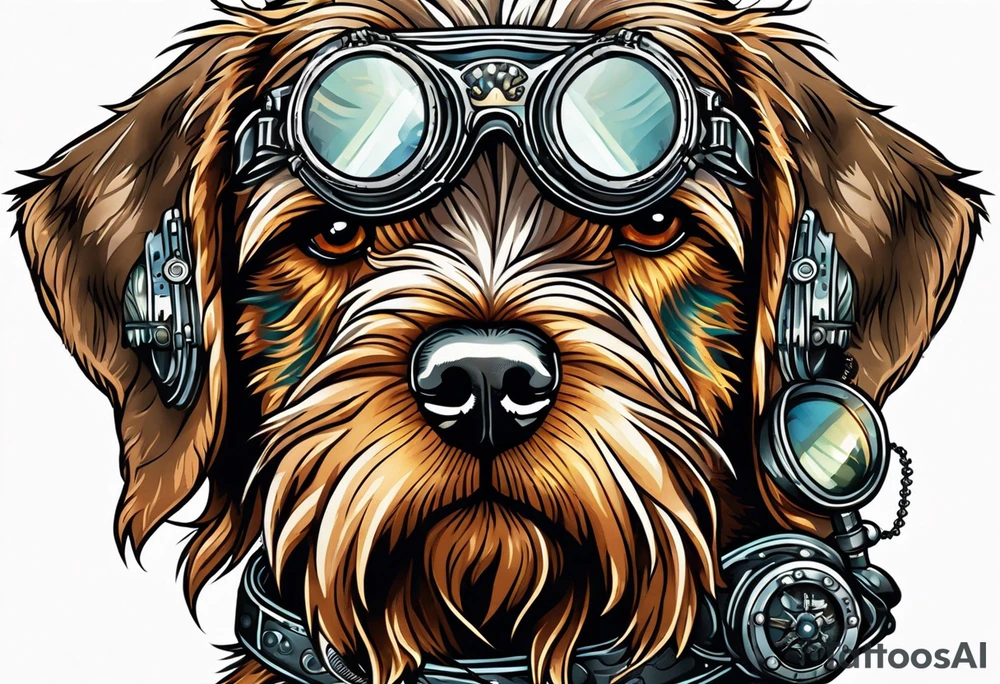 wirehaired pointing griffon steampunk goggles tattoo idea