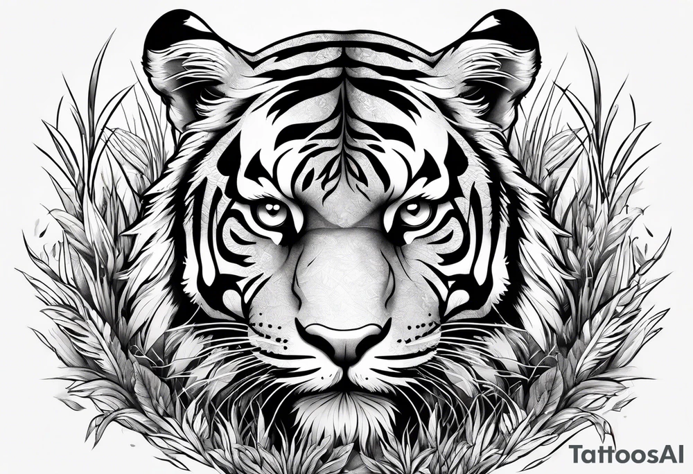 hungry tiger hiding in the grass tattoo idea