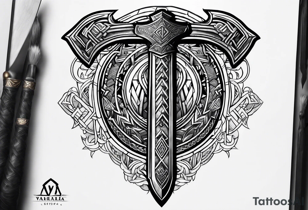 Valhalla valknut sword axe tattoo idea