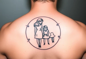Stylised family symbolising two parents and two children touching their heads in a circle, closing off the rest of the world. tattoo idea