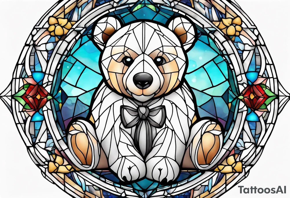 Teddy bear stained glass tattoo idea