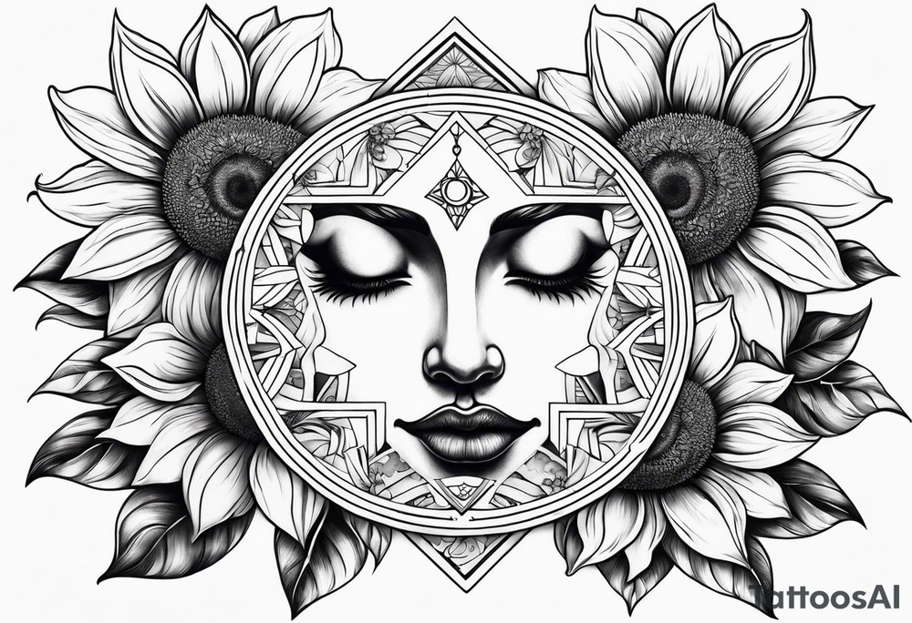 Sunflowers sun and moon tattoo idea
