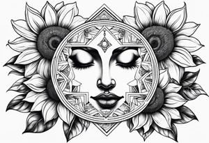 Sunflowers sun and moon tattoo idea