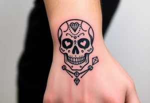day of the dead skull with hearts and diamonds tattoo idea