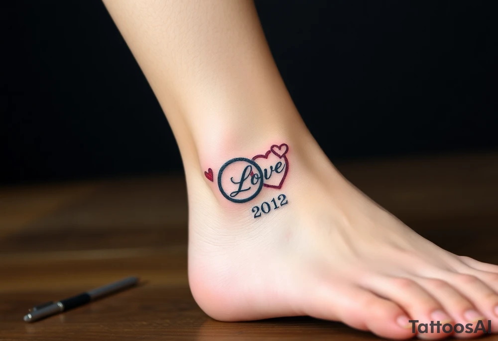 wedding rings tattoo with love and wedding date tattoo idea