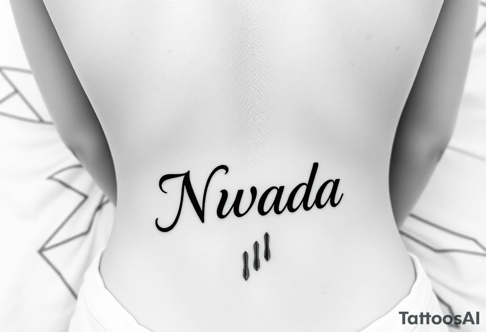 a woman's waist with the word "Nwada" written on her waist make her sit on the bed tattoo idea