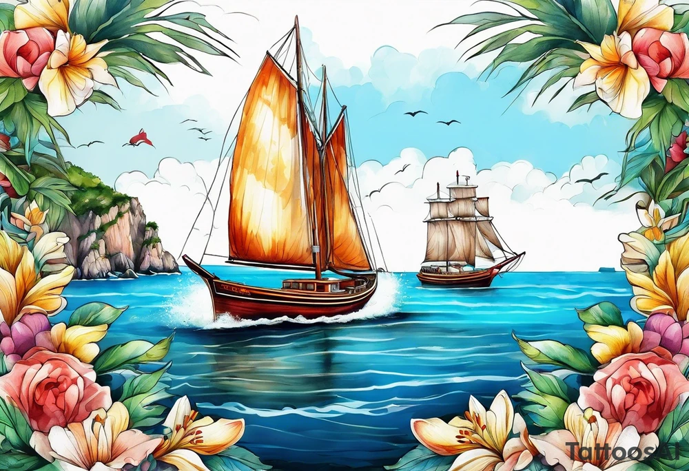 Speed Boat to island of capri tattoo idea