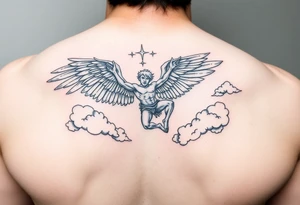 Icarus falling from the sky with clouds around him tattoo idea
